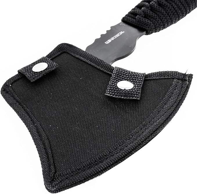 ASR Outdoor 12 Inch Full Tang Steel Axe Hatchet with Gut Hook Hex Holes Paracord Handle and Sheath, Black