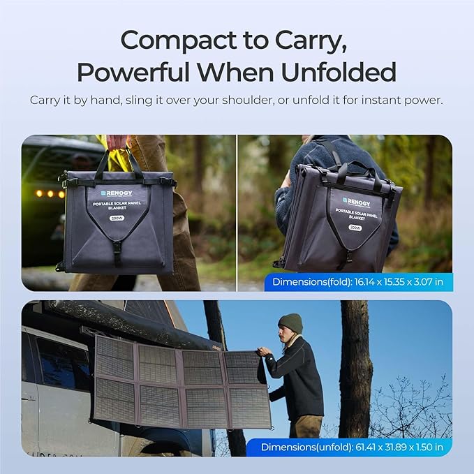 200 Watt Portable Solar Panel, Renogy Solar Blanket N-Type Foldable Solar Panel, 25% High Efficiency, Lightweight Solar Panels Charger for Camping, RV, Marine, SUV, Off Grid Applications