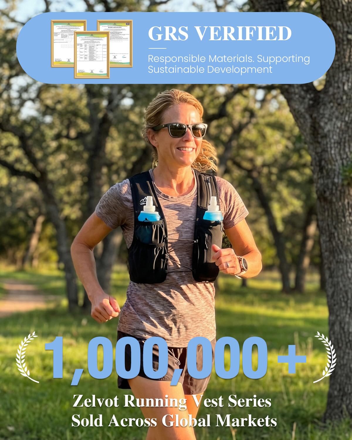 Zelvot Running Vest for Women Men, USA Original Patent, Adjustable Chest Straps Running Hydration