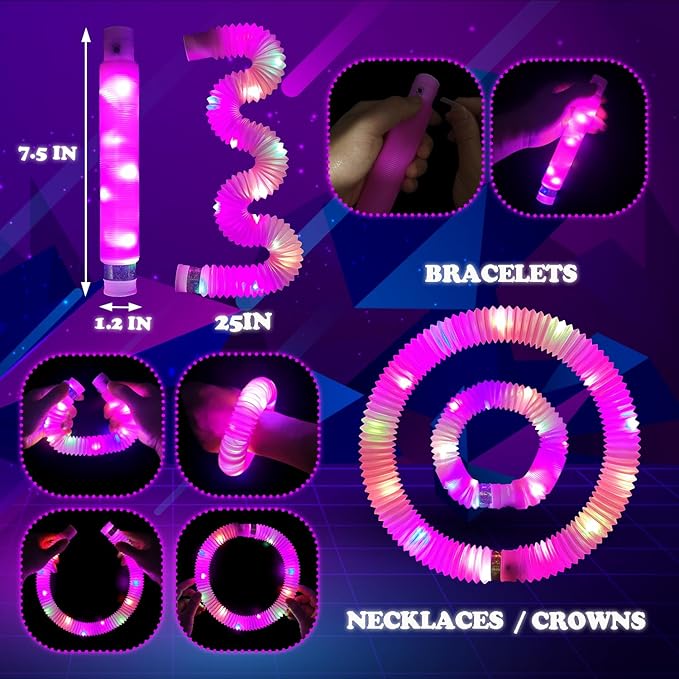 12 PCS Pink Glow Sticks Party Favors for Kids,LED Light up Pop Tubes for Toddlers,Neon Necklaces Bracelets Accessories,Glow Birthday Dance Wedding Camping Halloween Party Supplies Decorations