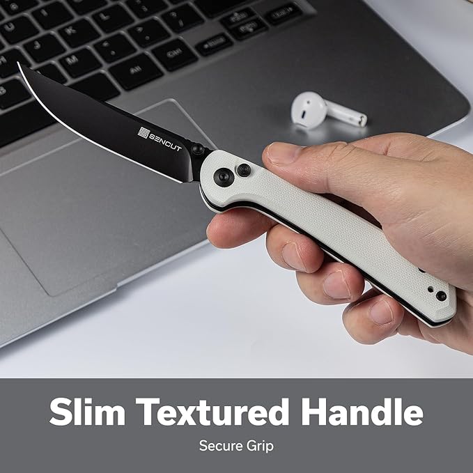 SENCUT Skelfin Pocket Knife for EDC, Folding Knife with 3.3'' Blade & G10 Handle, for Camping Hiking S25007-1 (White)