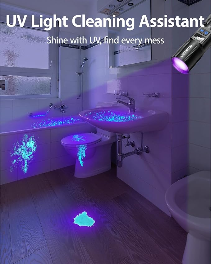 Black Light Flashlight 395NM, UV Light USB C Rechargeable with LCD Display, Zoomable Woods Lamp 2N1, Blacklight for Pet Urine Detection, Resin Curing, Rocks, Travel, Minerals, Scorpion, Glass, Leak