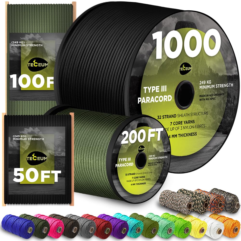 TECEUM Paracord Rope Type III 550 – Tactical MIL-SPEC – Outdoor para Cord