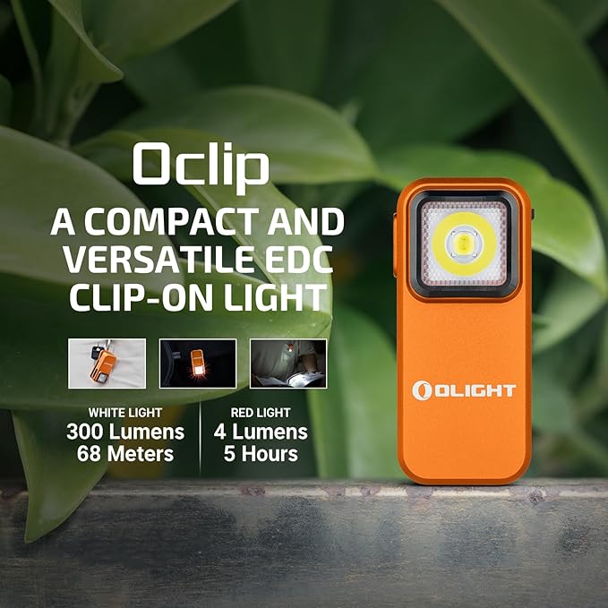 OLIGHT Oclip Rechargeable EDC Flashlight 300 Lumens Dual Sources Compact Pocket Clip Light, Convenient USB C Charging, Magnetic Flash Lights for Working, Cycling, Emergency, Signaling Tool(Orange)