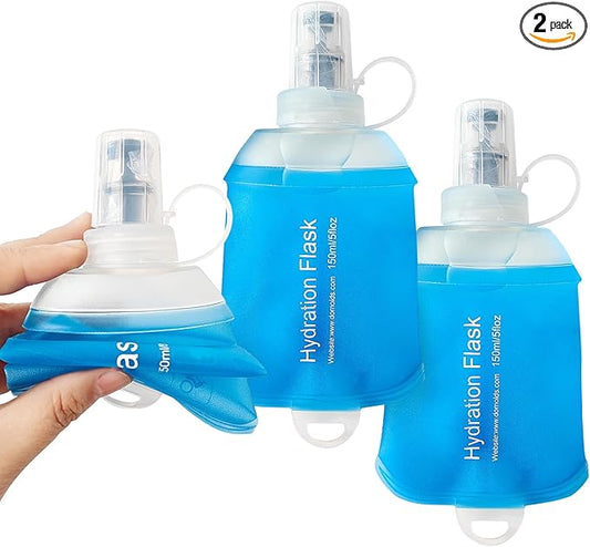 150ml Soft Flask, Soft Water Bottle for Hydration Packs, Running, Hiking, Cycling and Climbing - 2Pcs Blue