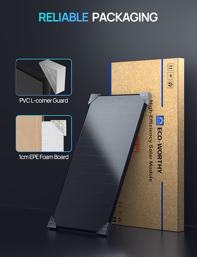 ECO-WORTHY 200 Watt Solar Panel,25.2% High-Efficiency Solar Cell,All Back Contact HPBC Technology No Front Gridlines Design Max Output Power,IP68 Rate,for Home Roof Camp RV Boatï¼?pcs(1 Pack)