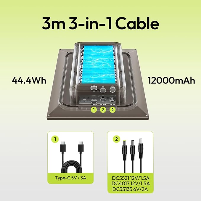 8W Solar Panel for Trail Camera with Build-in 44.4Wh Rechargeable Battery, Comes with 360°Adjustable Mounting, 6V/12V DC & USB-C Port for Outdoor Camera, Trail Camera, Type-C Device IP66 Waterproof