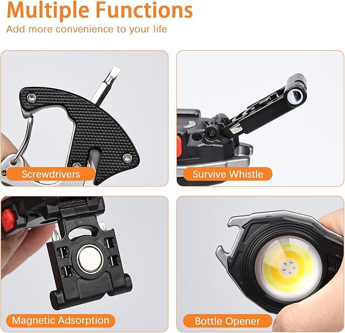 MAKDAK 2PC Keychain Flashlight Rechargeable Cob Keychain Work Light 7 Modes 1600Lumen High Lumen Flashlights for Emergencies,EDC (Black)