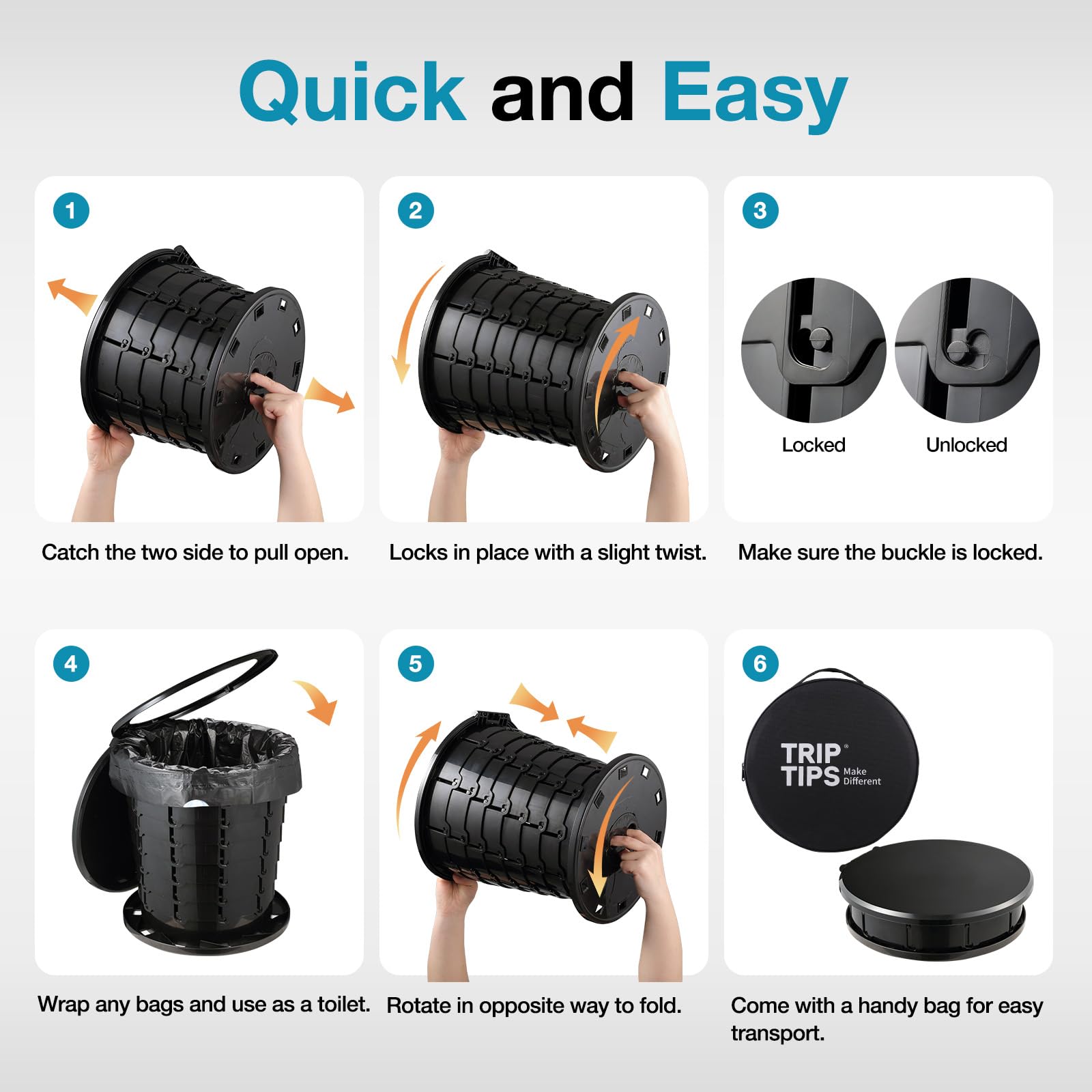 TRIPTIPS Upgrade Retractable Portable Toilet Travel Toilet Adjustable Height Camping Toilet