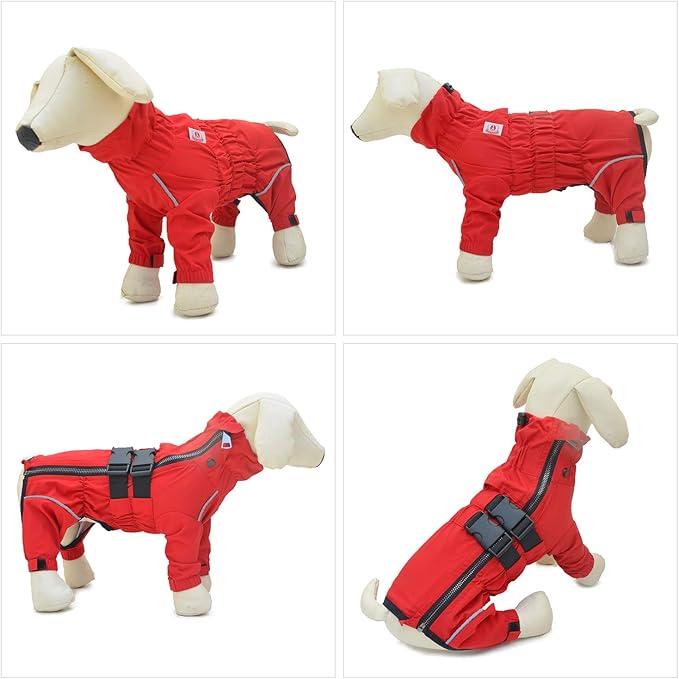 Dogs Waterproof Jacket, Lightweight Waterproof Jacket Reflective Safety Dog Raincoat Windproof Snow-Proof Dog Vest for Corgis Dachshund Small Medium Large Dogs Red D-L