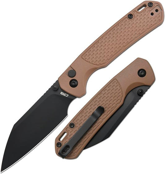 CJRB Pyrite-Light Pocket Knife, 3.34'' Upgraded AR-SFII Steel Blade FRN Handle, Sharp EDC Knives for Camping Survival Hiking(J1945 Brown)