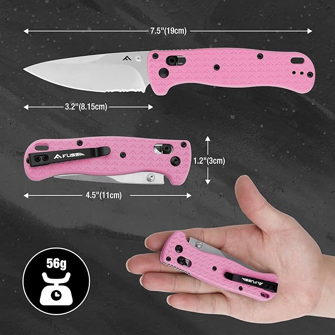 FLISSA 4.5" Folding Pocket Knife, Lightweight EDC Pocket Knife with Axis Lock, 3.2" AUS-8 Steel Blade, Sharp Camping Hiking Knife with Pocket Clip, Unique Tool Gift for Men, Dad (Pink)
