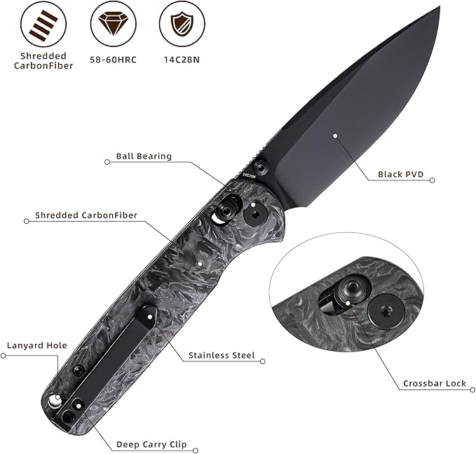 Pocket Knife, 3.23" 14C28N Blade Small EDC Knife with Clip and Crossbar Lock, Folding Knife for Men, Sharp Camping Hiking Hunting Survival Knives