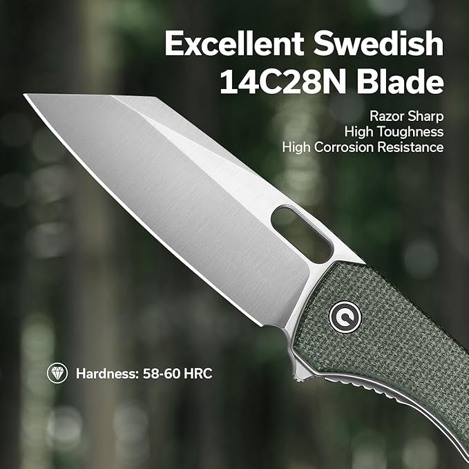 CIVIVI Nugz Folding Pocket Knife for EDC, 3.17" 14C28N Reverse Tanto Blade Micarta Handle Flipper Knife for Ideal Gift to Men Women C23060-2 (Green)