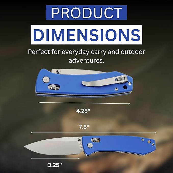 Rite Edge Premium Folding Pocket Knife 4.25" With Stainless Steel Blade, G10 Handle, Belt Clip - Camping Outdoor Utility Folder, Father's Day Gift - Blue