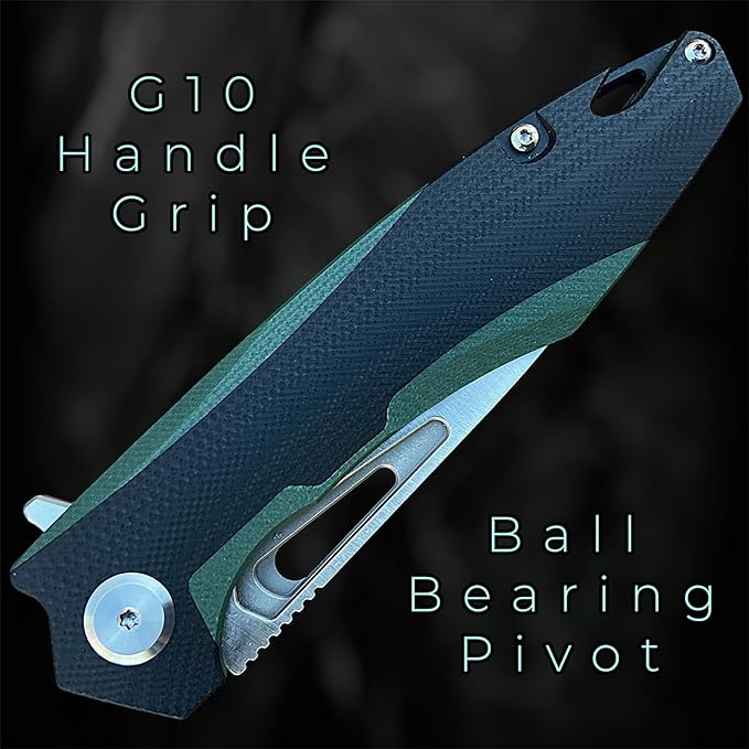 TACTICAL GEARZ Pocket Folding Knife for EDC, D2 Steel Blade, Dual Color G10 Handle, Includes Sheath (Kuma Green/Black)