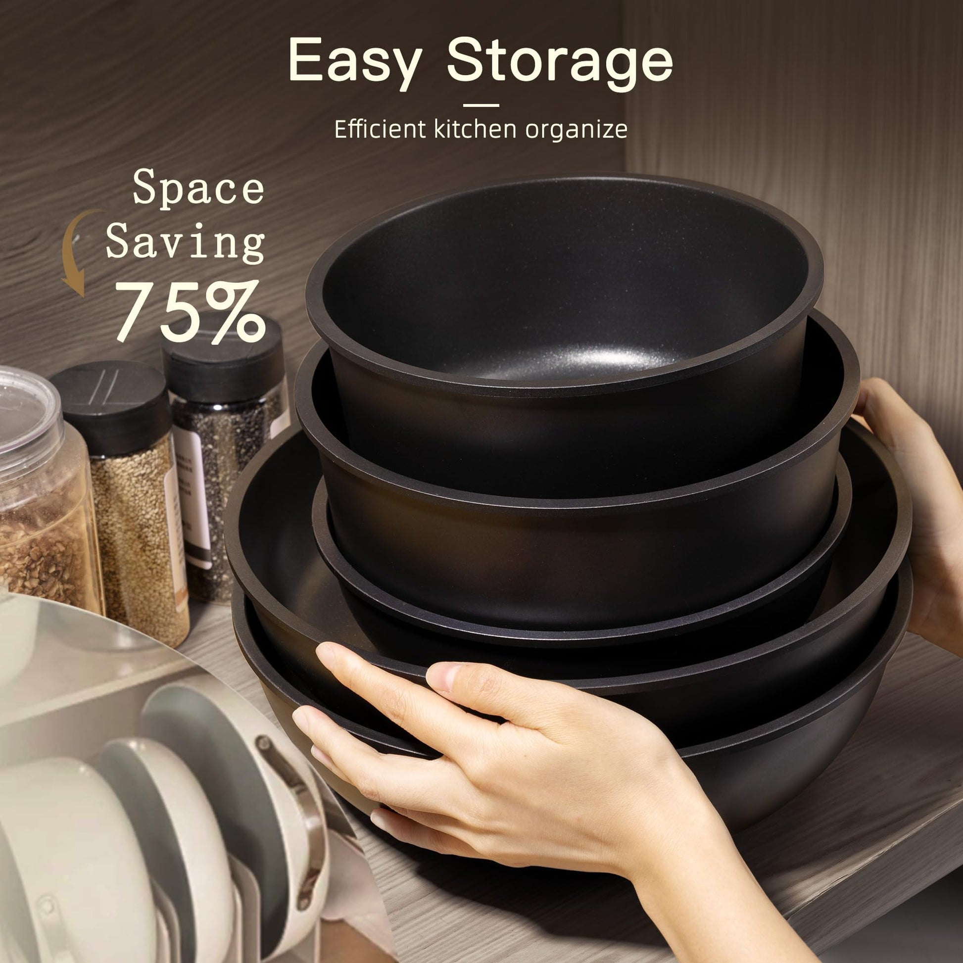 Astercook 21 Pcs Pots and Pans Set Non Stick, Ceramic Cookware Set Detachable Handle, RV Kitchen
