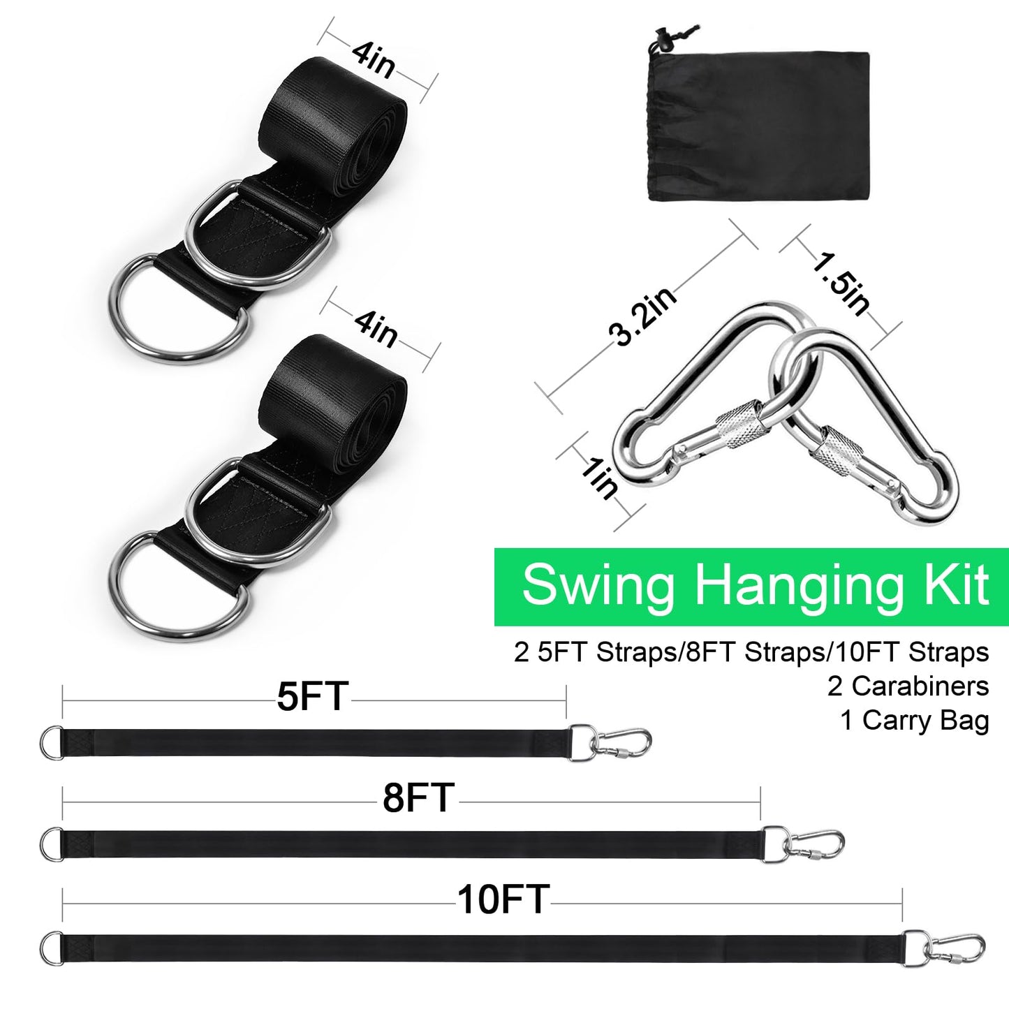 Tree Swing Hanging Straps Kit Holds 2000 lbs,8ft Extra Long Straps Strap with Safer Lock Snap