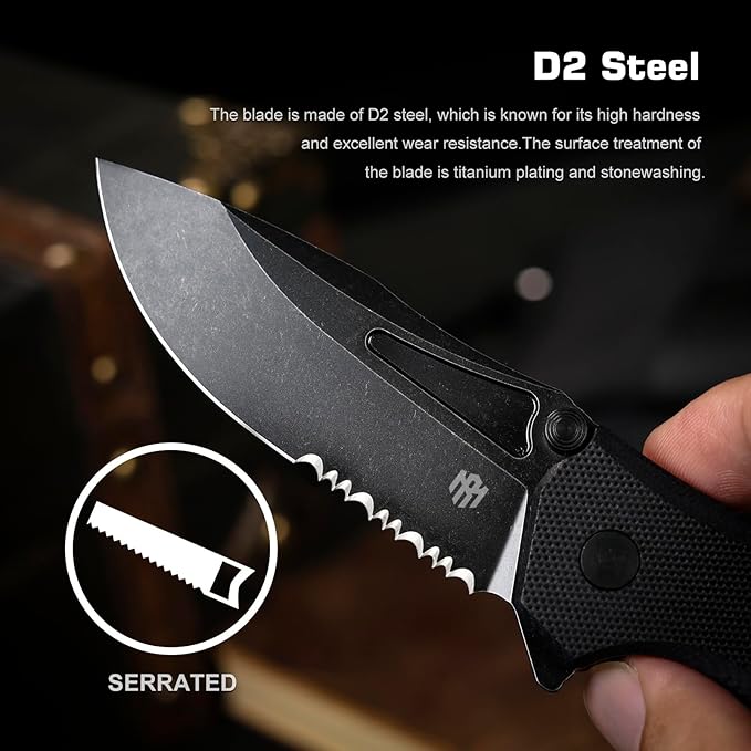 EDC Pocket Knife Rhino,3" D2 Steel Blade Durable G10 Handle, Folding Pocket Knives with Reversible Pocket Clip, Sharp Camping Hiking Pocket Knife for Men