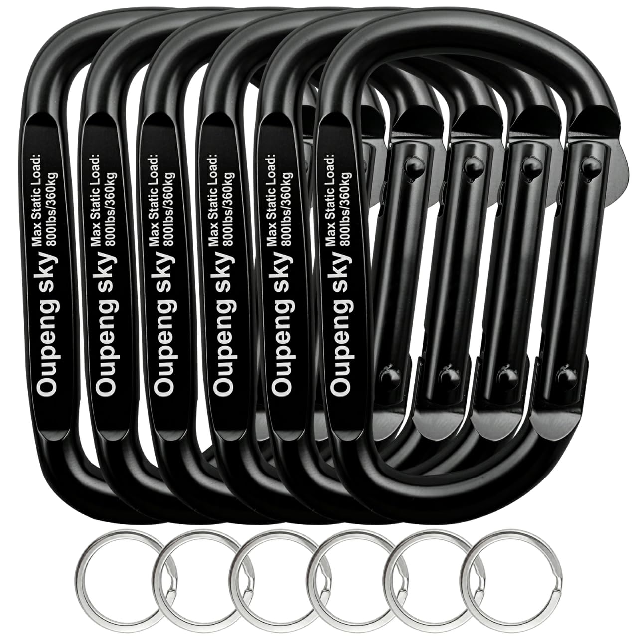 6PCS Carabiner Clip - Heavy Duty Iron Carabiners 800lbs Carabeaner D Ring Shape,Key Chain Clip