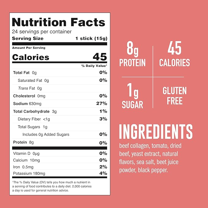 LonoLife Tomato Beef Bone Broth Powder Mix | Grass-Fed, 10g Protein | Collagen-Rich, Keto & Paleo Friendly | Natural Ingredients | 24 Portable Stick Pack Servings