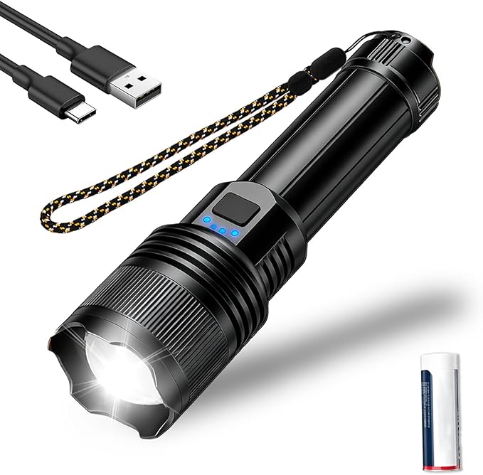 GDSAFS Gloryboom Flashlight, Rechargeable 1097 Flashlight Strong Light, Ultra Bright Long-Range Portable Ultra Long Endurance Lighting Flashlights for Outdoor Camping Hiking Emergencies (Black)