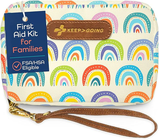KeepGoing Travel First Aid Kit for Kids ??130 Pc. for Car, Home, Purse, Diaper Bag & Backpack with Latex-Free Bandages - Mini First Aid Kit Travel Size TSA-Approved