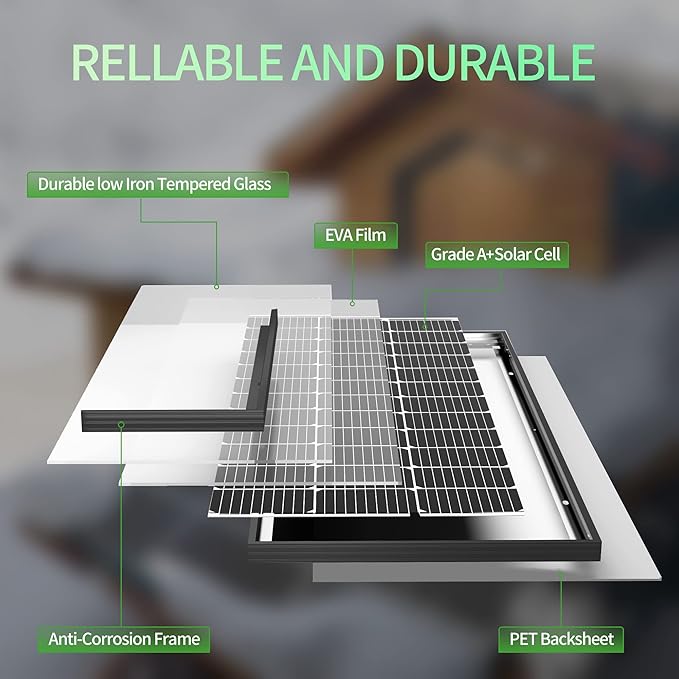 JJN 100 Watt Solar Panels, 10BB Monocrystalline 12V 100W Solar Panel, 23% High Efficiency PV Module Power Charger for RV, Home, Farm, Boat, Caravan and Off-Grid Applications