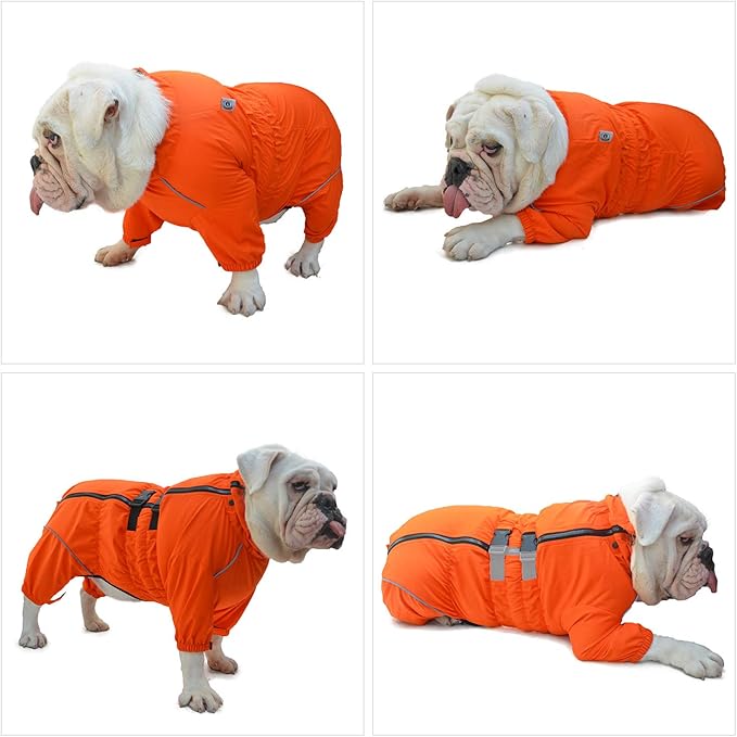Dogs Waterproof Jacket, Lightweight Waterproof Jacket Reflective Safety Dog Raincoat Windproof Snow-Proof Dog Vest for Pugs English French Bulldog American Pit Bull Orange B-M
