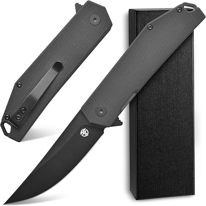 FF18 Folding Pocket Knife,AUS-8 Steel Blade G10 Handle EDC Tool Knife for Outdoor Survival,Camping,Hiking,Hunting (Black)