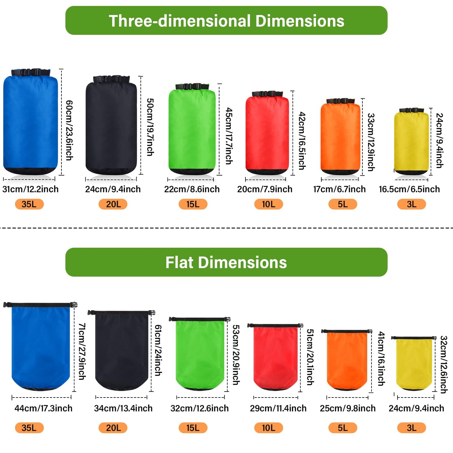 GliCraft 6 Pcs Waterproof Dry Bag Set for Kayaking & Camping,Bright