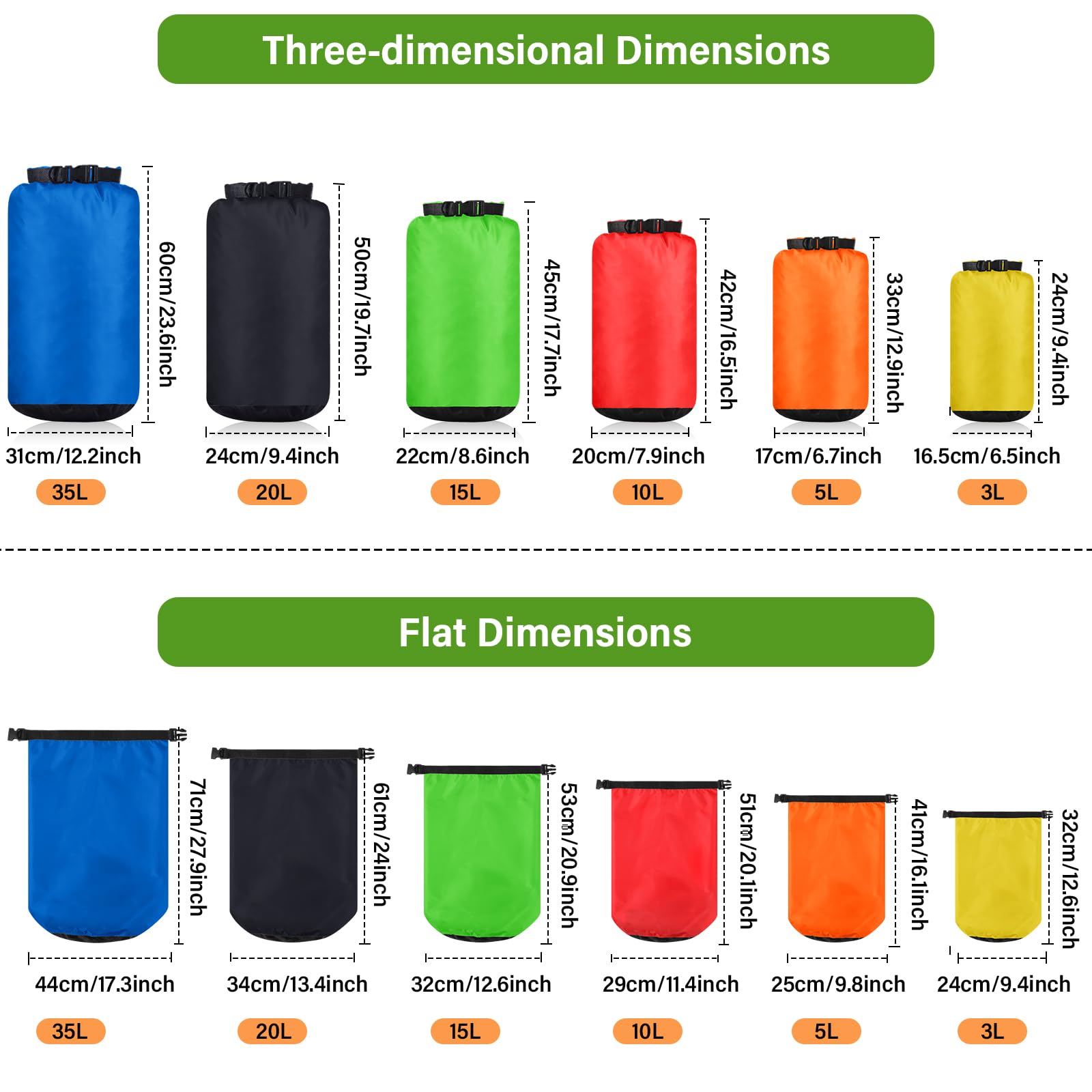 GliCraft 6 Pcs Waterproof Dry Bag Set for Kayaking & Camping,Bright