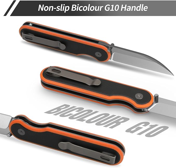 FINTISO Pocket Knife, 3" 14C28N Blade EDC Knife with G10 Handle, Folding Knife with Pocket Clip for Outdoor Camping, Hunting, Hiking, Survival, Parrot Series