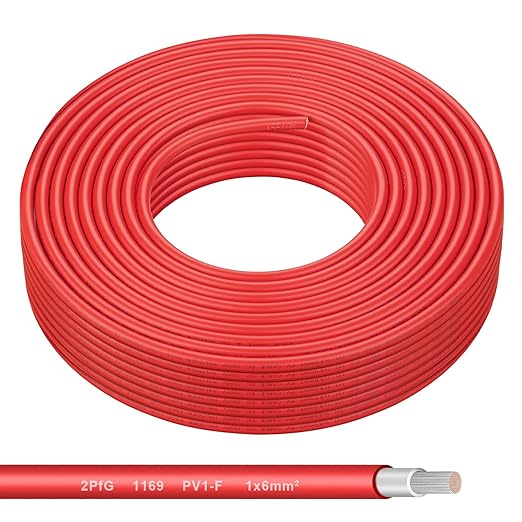 Solar Panel Wire - 120FT Red Tinned Copper Wire, 10AWG (6mm²) PV Wire Solar Extension Cable for Outdoor Automotive RV Boat Marine Solar Panel - Red (10AWG 120FT)