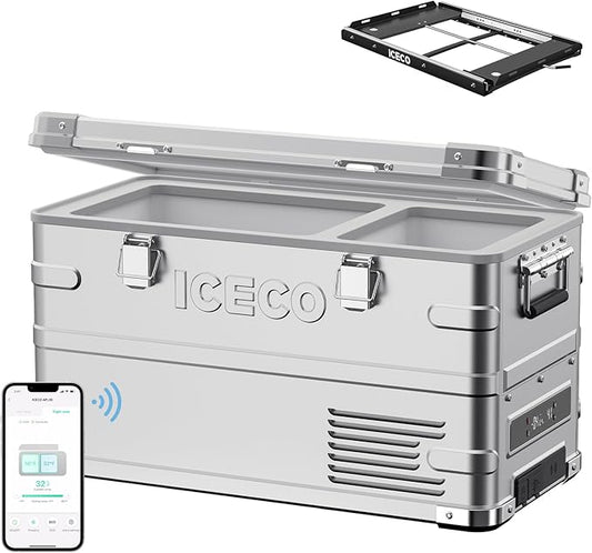 ICECO APL35 12V Refrigerator, 37Qt Dual Zone Portable Refrigerator Freezer Equipped SECOP Nano Compressor, -4℉-68℉, APP Control, 12/24V DC, Aluminum Fridge for Car, Camping|with Slider