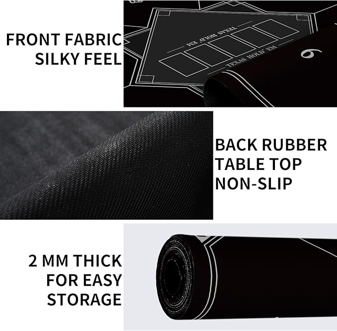 nuveti 24/31/39/47/55 inch Square Foldable 6-Player Texas Poker Card Tabletop Layout Portable Anti-Slip Rubber Board Game Mat Texas Hold'em Poker Mat for Family Game, Casino, Party