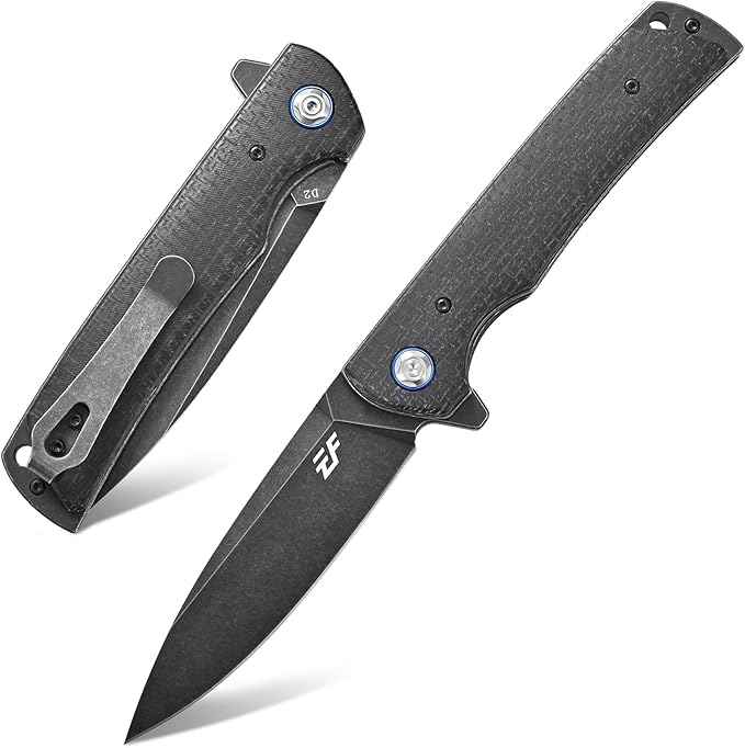 Eafengrow EF973 Folding Knife, D2 Steel Blade Micarta Handle Scale Pocket Knife Folder for Working Camping Hiking EDC Tool Knife(black)