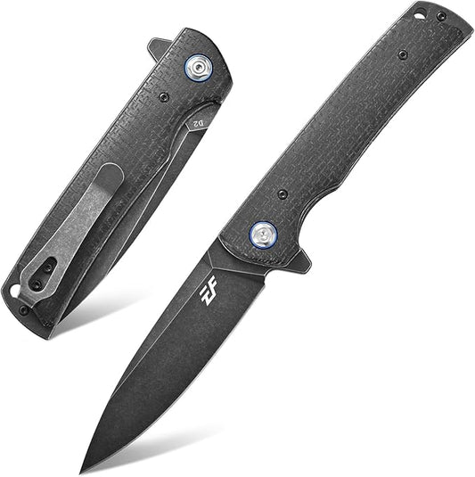 Eafengrow EF973 Folding Knife, D2 Steel Blade Micarta Handle Scale Pocket Knife Folder for Working Camping Hiking EDC Tool Knife(black)