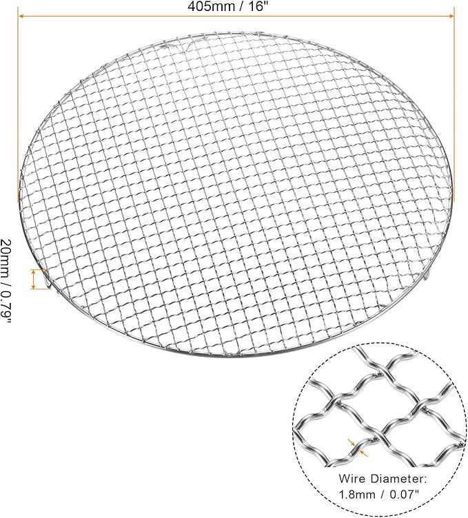 HARFINGTON 2pcs Round Cooking Rack 16-inch 201 Stainless Steel Cross Wire Barbecue Grill Net with 20mm Legs for Cooking Baking Steaming BBQ