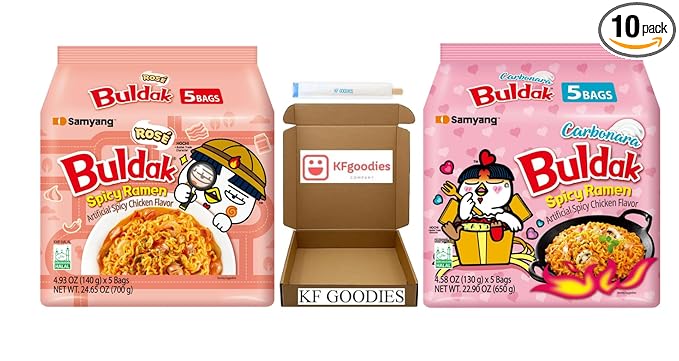 KF GOODIES Korean Ramen Variety Pack Gift Box (10 Count) – Spicy Buldak Noodle Assortment for Birthdays, College Care Packages, Office Snacks, and Gift Baskets
