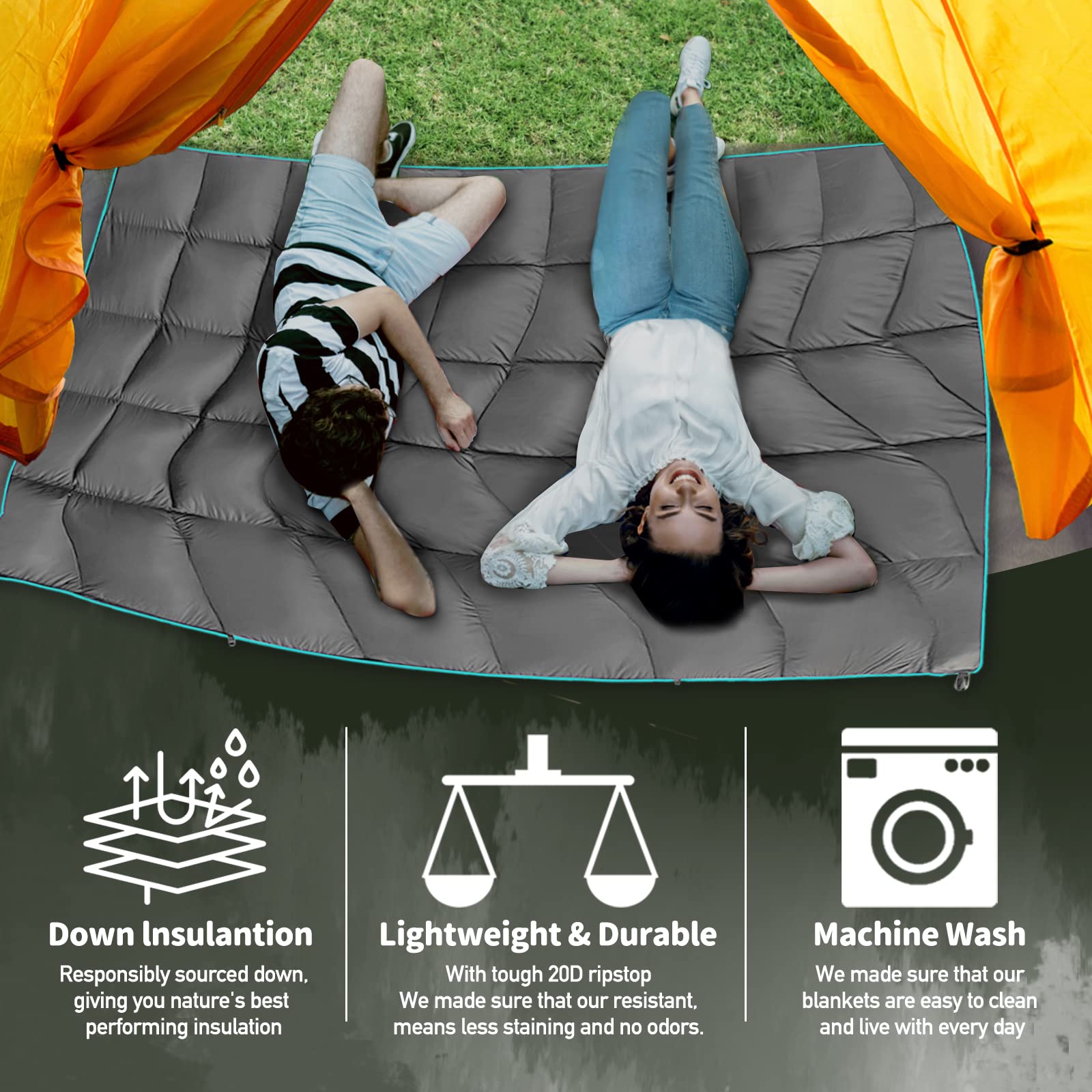 Outdoor Puffy Camping Blanket, Large Outdoor Blanket Waterproof, 55*79''