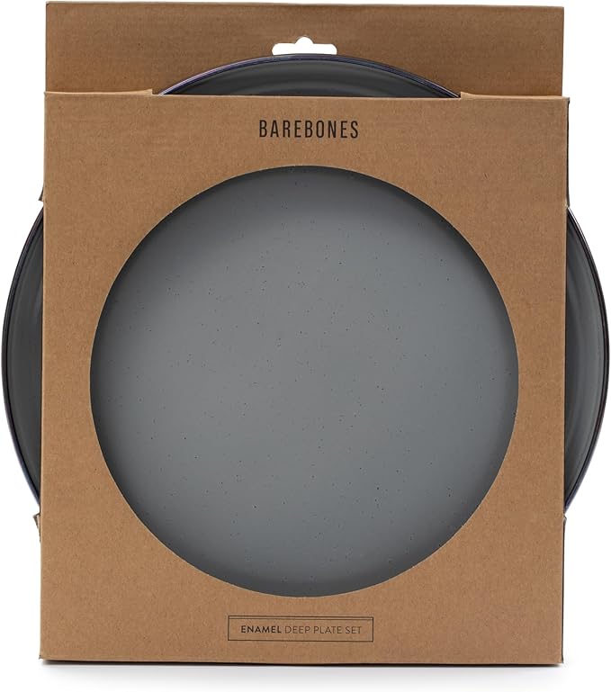Barebones Enamel Deep Plate - Set of 2 Dinner Plates - Hand-Finished Baked Stainless Steel Trim Plate Set - Camping Kitchen and Dish Set (Eggshell)