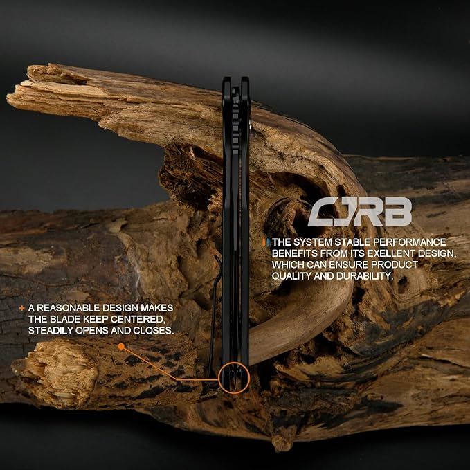 CJRB Frack Pocket Knife, 3.9" AR-RPM9 Steel Blade PVD Coating Steel Handle EDC Knife, Button Lock Knife for Tactical Outdoor Camping Gift, Black (J1931)