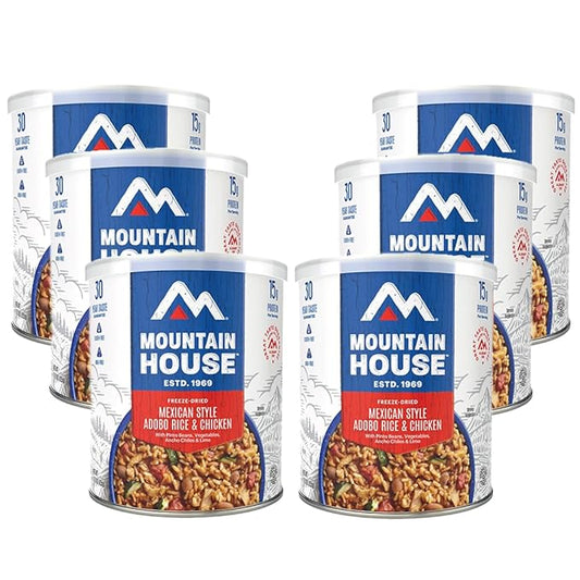 Mountain House Freeze Dried Mexican Style Adobo Rice & Chicken #10 Can | Emergency Survival Food, Camping, Backpacking | Long-Term Storage ??7 Servings per Can ??30-Year Taste Guarantee ??Pack of 6