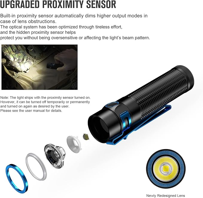 OLIGHT Baton3 Pro Max 2500 Lumens Rechargeable Compact EDC Pocket Flashlights with Safety Proximity Sensor, for Camping, Hiking, and Emergency (Cool White Light: 5700~6700K)