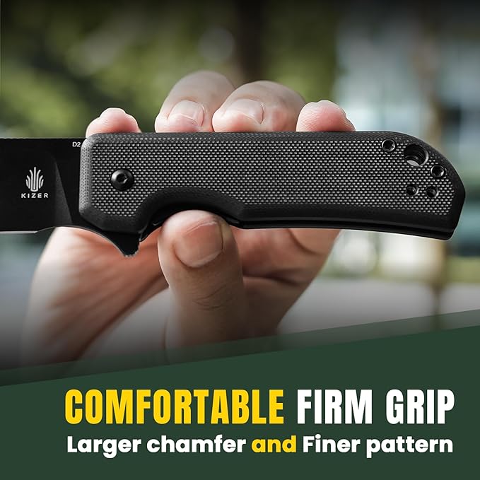 Kizer Nice Guy Pocket Folding Knife, 2.84??D2 Steel Blade knives, G10 Handle Small EDC Knife, Liner Lock Flipper Knives for Men Women, Sharp Camping Hiking Hunting Survival Knives V3011M1