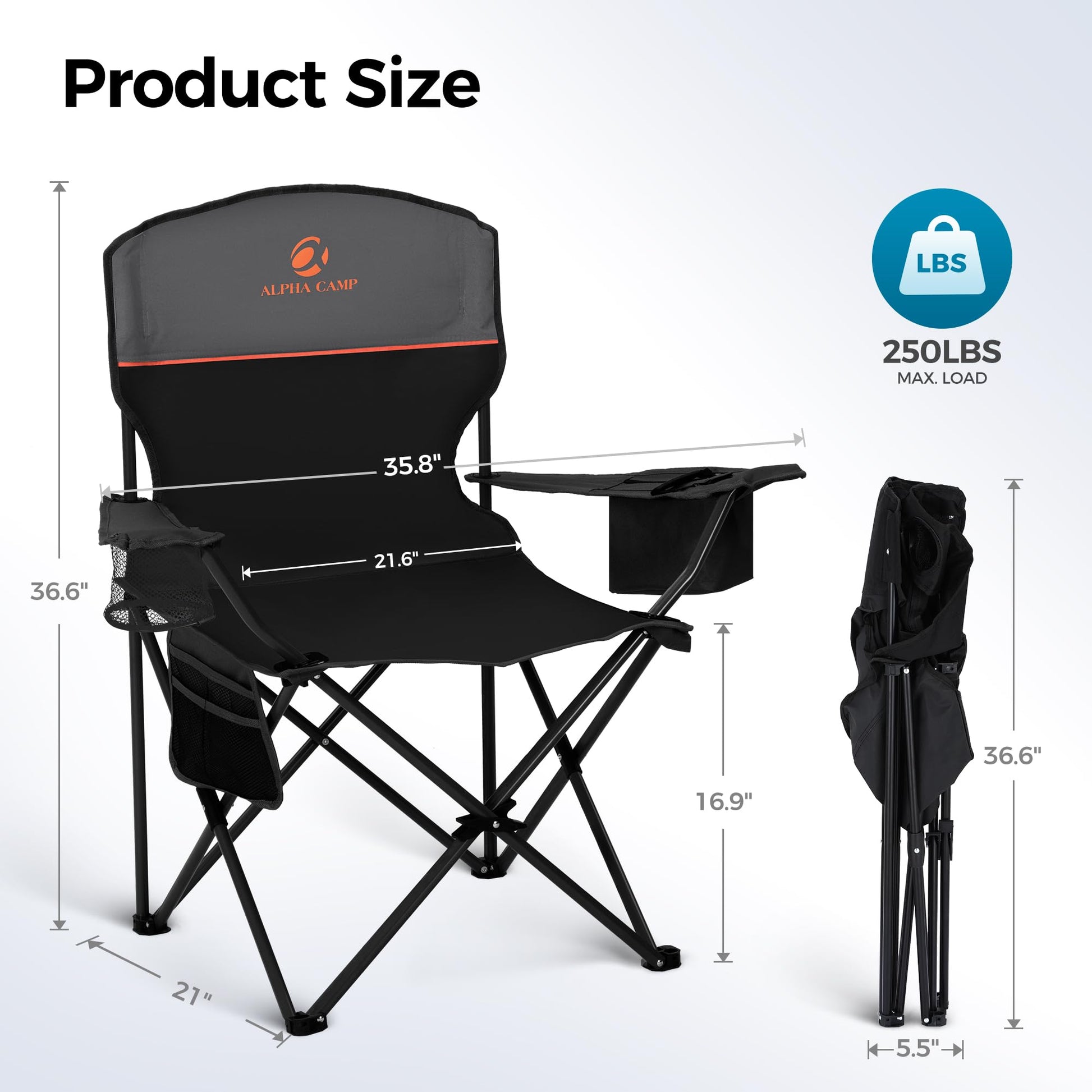 ALPHA CAMP 2-Pack Folding Camping Chair with Cooler Bag & Lumbar Support