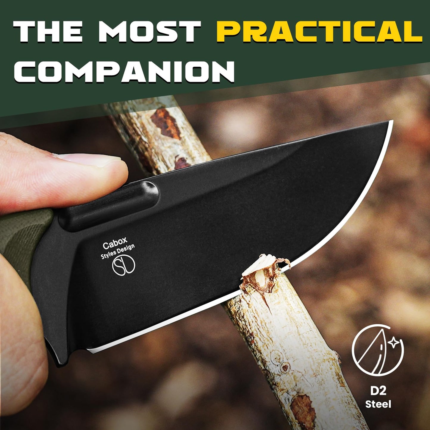 Kizer Cabox Fixed Blade Knife, 3.36" D2 Steel Fixed Blade Hunting Knife