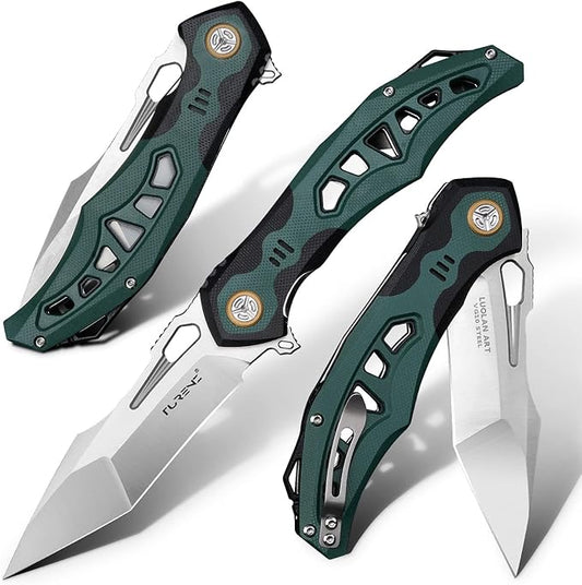 high hardness sharp folding pocket knife, 3.7in vg10 steel blade, inlaid G10 handle, lining lock, titanium clip, EDC flipper utility knife, used for hunting, camping, hiking and fishing