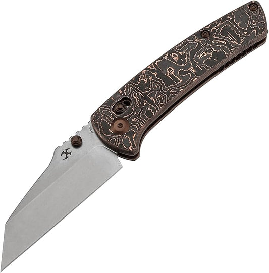 KANSEPT Elite Main Street Pocket Knife, 3.36''Stonewashed CPM S35VN Tanto Blade, Copper Carbon Fiber Handle with Axis Lock and Thumb Stud,Clip for EDC, Men Gift Camping Survival Folding knives K1015V3